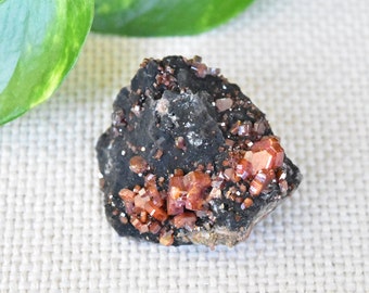 Gemmy Vanadinite crystal cluster. Bright red and black cluster from Mibladen, Morocco - ET128
