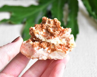 Sparkly Red Vanadinite and Druzy Quartz on Barite crystal cluster. Crystal Cluster from Mibladen, Morocco - ET130