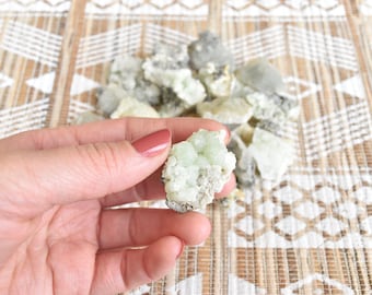 Raw PREHNITE crystal pieces - Medium. Rough stone chunks and pieces. Upper New Street Quarry, Paterson, New Jersey, NJ.
