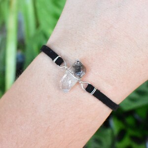 Herkimer DIamond Bracelet wrapped in Silver Plated wire. Unique boho rave crystal jewelry, wire wrapped handmade, raw natural gemstone