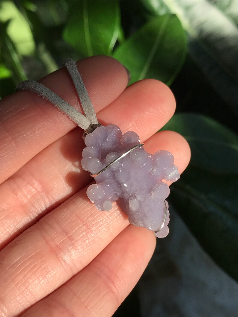 handmade Grape Agate necklace Wirewrap trendy jewelry Purple gemstone Boho rave silver necklace,basshead crystal gem jewelry