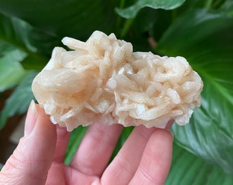 Peach Stilbite on orange Heulandite crystal cluster. Beautiful crystal cluster from India. Zeolite crystal specimen.