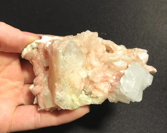 Large Sized pink heulandite crystal on apophyllite and heulandite specimen. Super unique and rare specimen. Old Collection mineral - ET124