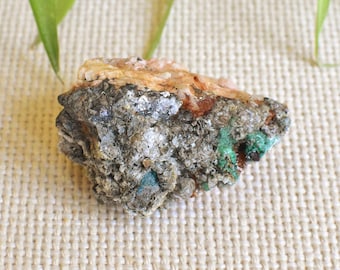 MALACHITE, DOLOMITE, GYPSUM, Azurite, and Galena. Beautiful green, blue, and brown mineral color composition from Morocco - ET125