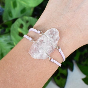 ROSE QUARTZ Bracelet wrapped in Silver Plated wire. Unique boho rave crystal jewelry, wire wrapped handmade, raw natural gemstone