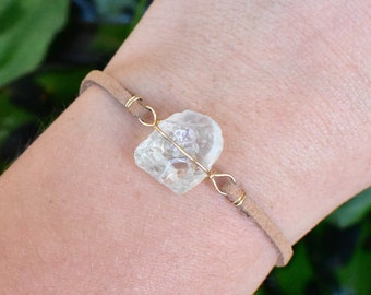 AQUAMARINE bracelet wrapped in 14K Gold Filled wire. Unique boho rave jewelry, blue raw rough natural gemstone. Trendy fashion statement.