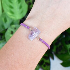 Amethyst Bracelet wrapped in Silver Plated wire. Unique boho rave crystal jewelry, wire wrapped handmade, raw natural gemstone