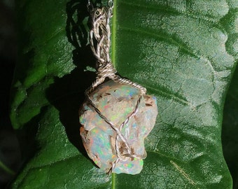 Genuine Opal Necklace. Flashy and colorful rough and real opal. High quality crystal boho rave jewelry, handmade. Elesyn Gaea Collection