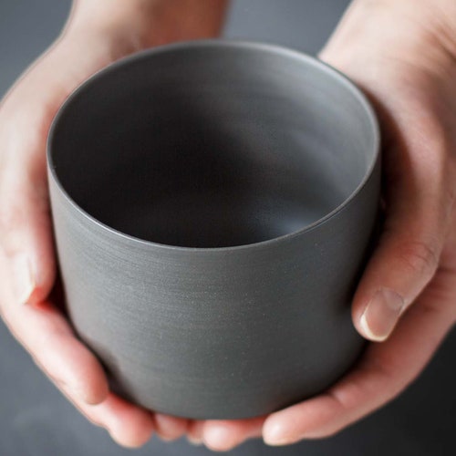 Chawan Tea Bowl Matcha Bowl Black Nankei Pottery Etsy