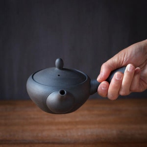 Kyusu Teapot KUROKUSUBE Medium Ceramic or Screen Mesh Filter Nankei Pottery zdjęcie 4