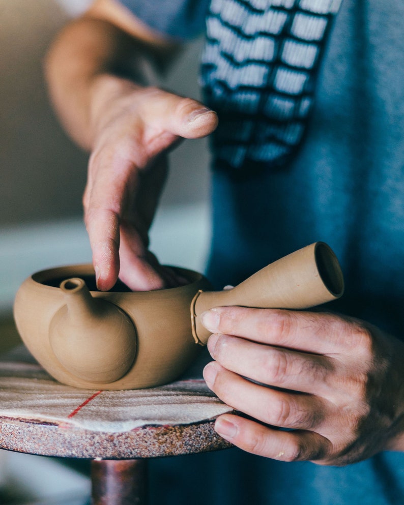 Kyusu Teapot KUROKUSUBE Large Ceramic or Screen Mesh Filter Nankei Pottery image 8