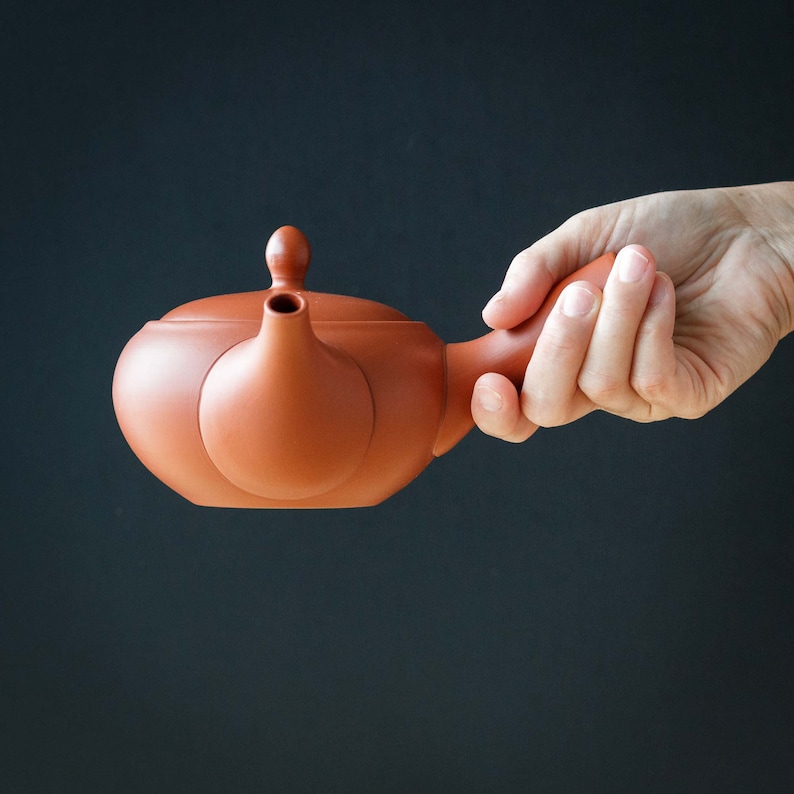 Japansk Kyusu tekanna HIRAMARU 平丸 Vermillion – Jinsui Tokoname bild 2