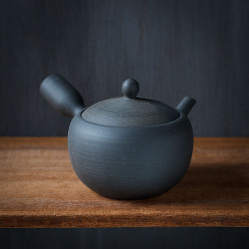 Kyusu Teapot KUROKUSUBE Large Ceramic or Screen Mesh Filter Nankei Pottery image 2