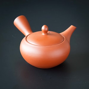 Japansk Kyusu tekanna HIRAMARU 平丸 Vermillion – Jinsui Tokoname bild 3