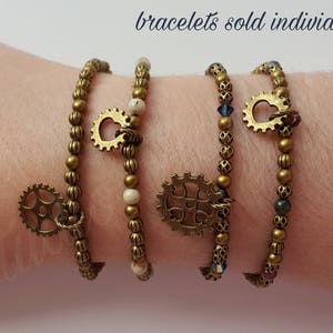 Steampunk Bracelet - Stretch Bracelet - Beaded Stretch Bracelet - Beaded Bracelet - Antique Gold Bracelet - Antique Silver Bracelet - Metal