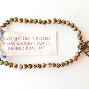Steampunk Bracelet - Stretch Bracelet - Beaded Stretch Bracelet - Antique Gold Bracelet - Antique Silver Bracelet - Jasper Sodalite Agate