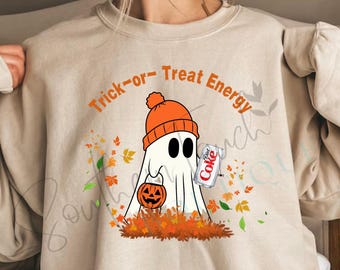 Trick or Treat Energy Ghost PNG | Cute Halloween Fall Ghost Digital Download | Sublimation & Printable Design