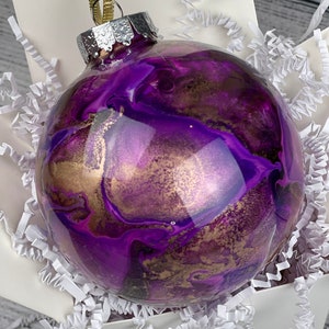 Purple and Gold Swirled Epoxy Christmas Ornament, Christmas Gift, 4”