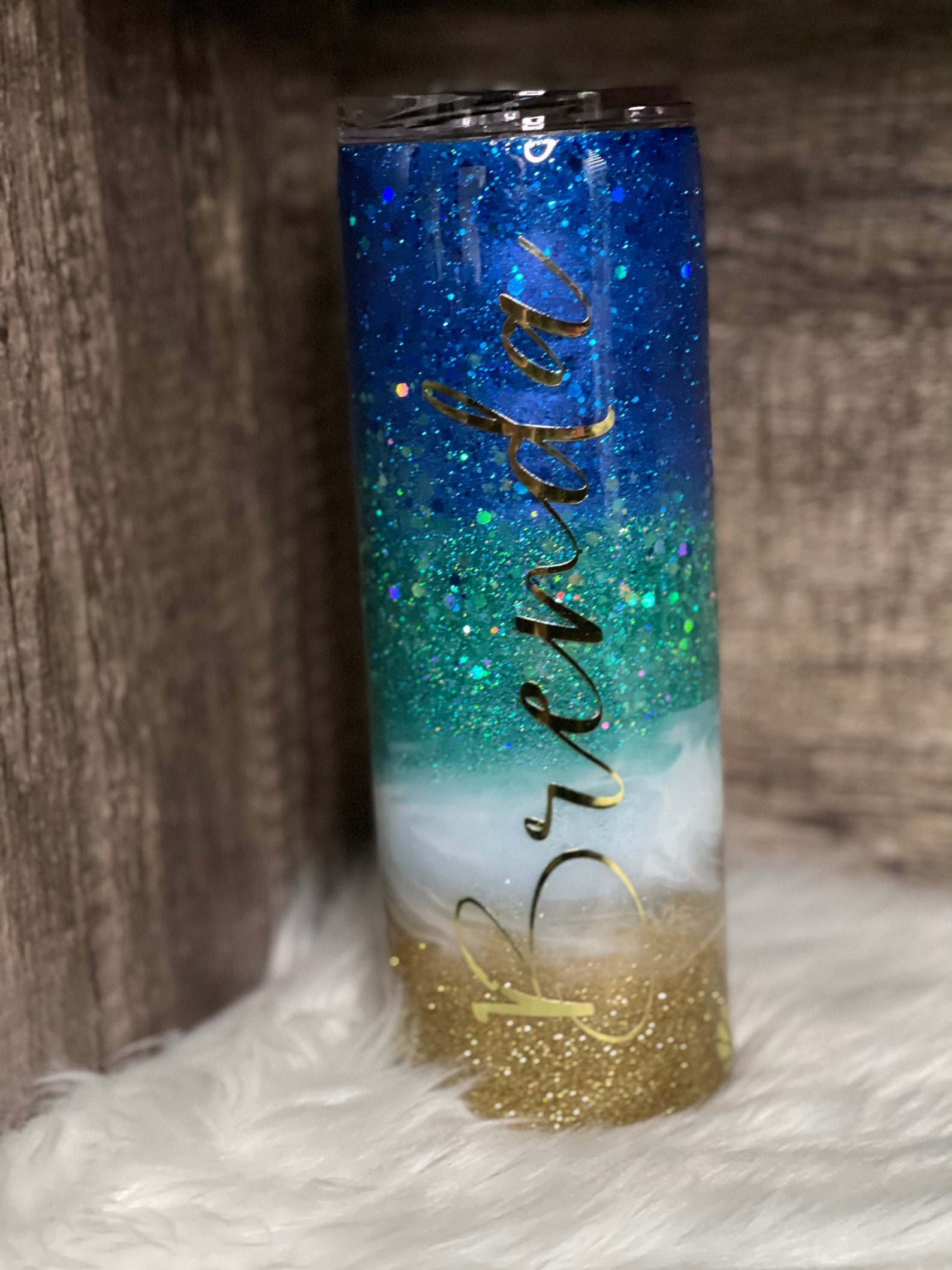 Personalized Glittered Beach Epoxy 20 Oz. Skinny Tumbler Etsy