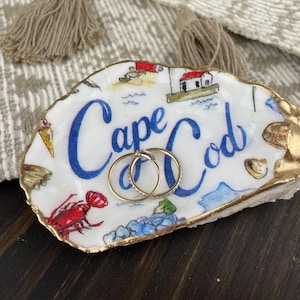 Cape Cod Oyster Shell Ring Dish with gold, Epoxied Dish,  Coastal Decor, Massachusetts gift, New England, Shell Art, Christmas Gift