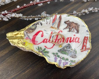 Plato de concha de ostra de California, plato epoxi, decoración costera, plato de concha, arte con concha de ostra, decoración de playa, regalo de Navidad