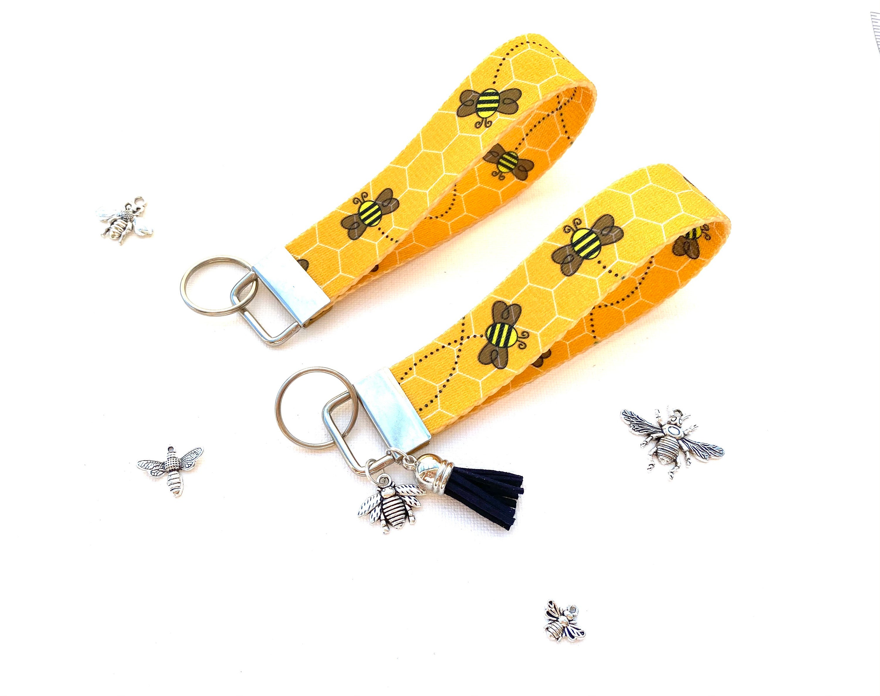 Bee Key Fob Bee Keychain With Bee Charm and Tassel Bee Etsy
