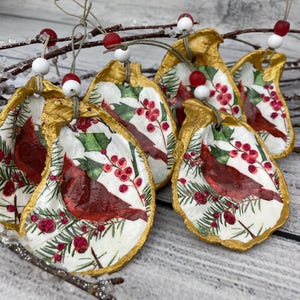 Rotkardinal Austernmuschel Weihnachtsschmuck: Gold Küstendekor