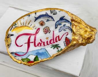 Florida Oyster Shell Ring Dish, Epoxied Dish,  Coastal Decor, Shell Trinket Dish, Oyster Shell Art, Beach Decor, Valentines Gift