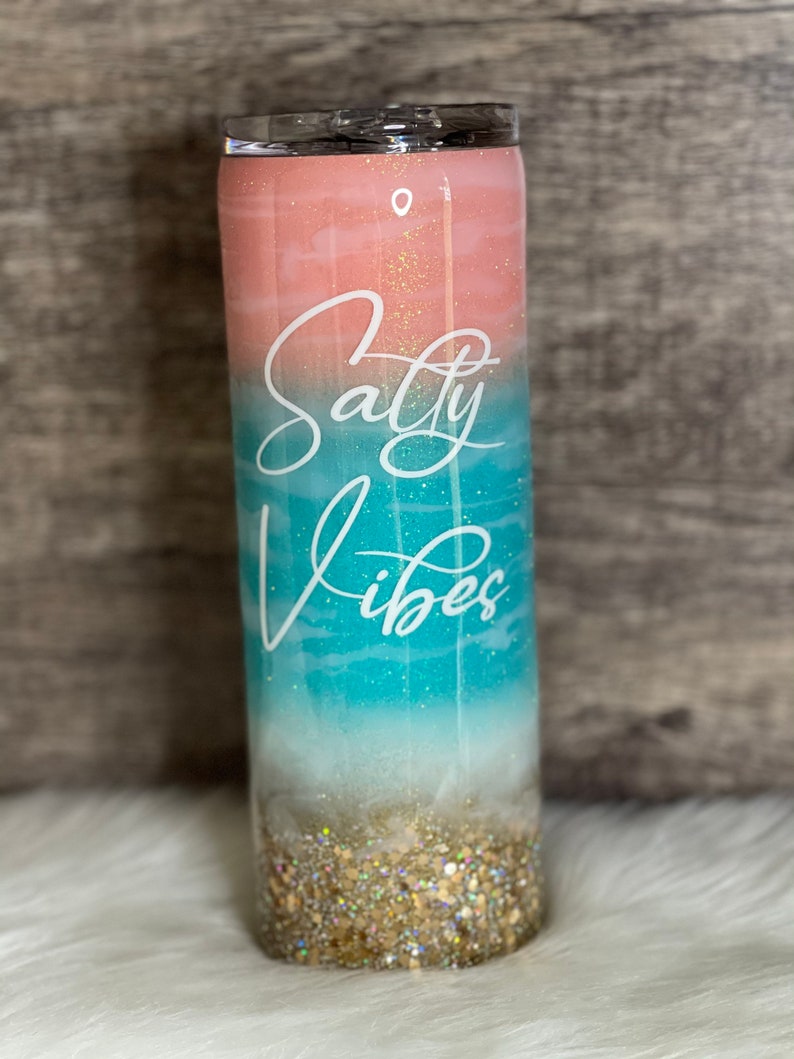 Beach Epoxy Tumbler Salty Vibes 20 Oz. Skinny Epoxy Tumbler. Etsy
