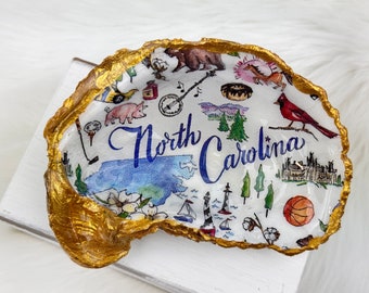 North Carolina Oyster Shell Ring Dish, Epoxied Dish,  Coastal Decor, Shell Trinket Dish, Oyster Shell Art, Beach Decor, Valentines Gift