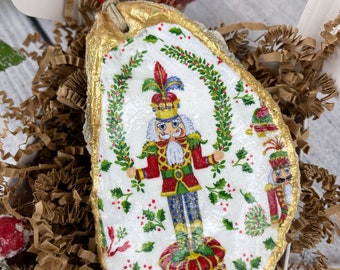 Christmas Toy Soldier Oyster Shell Ornaments with Gold Accents and Semi Gloss Finish, Christmas Gift
