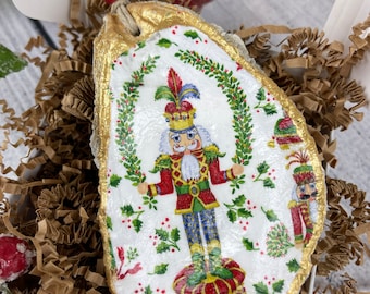 Adornos navideños de conchas de ostra con forma de soldado de juguete, detalles dorados y acabado epoxi brillante, regalo de Navidad
