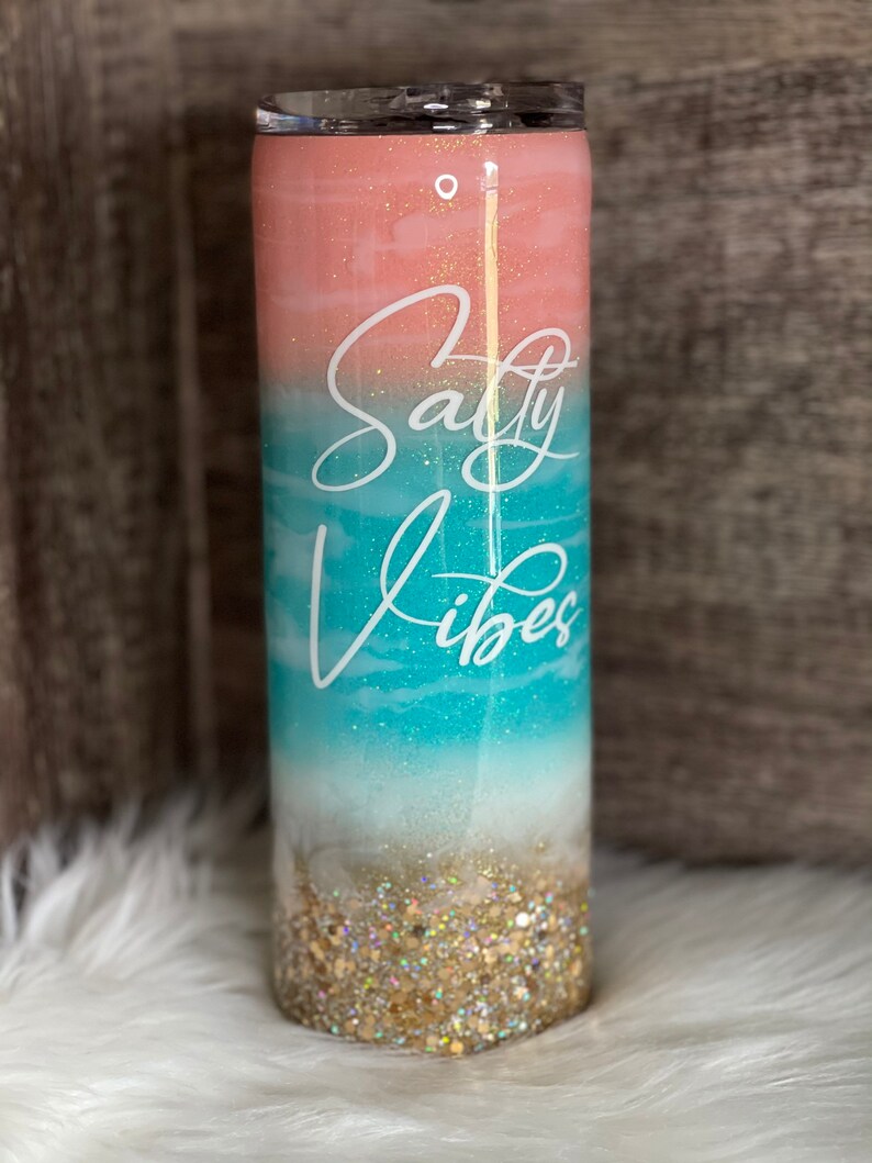 Beach Epoxy Tumbler Salty Vibes 20 Oz. Skinny Epoxy Tumbler. Etsy
