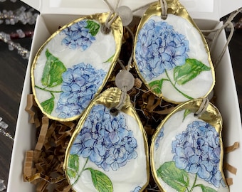 Adornos de concha de ostra y hortensia dorados - Juego de 4