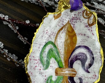Large New Orleans themed Oyster Shell Ornament with gold accents, Louisiana, Christmas Gift, Decoupage Oyster Shell