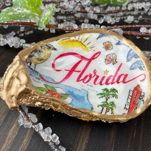 Florida Oyster Shell Ring Dish: Gold Leaf Coastal Decor