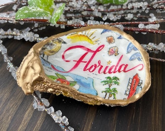 Plato de concha de ostra de Florida: decoración costera con pan de oro