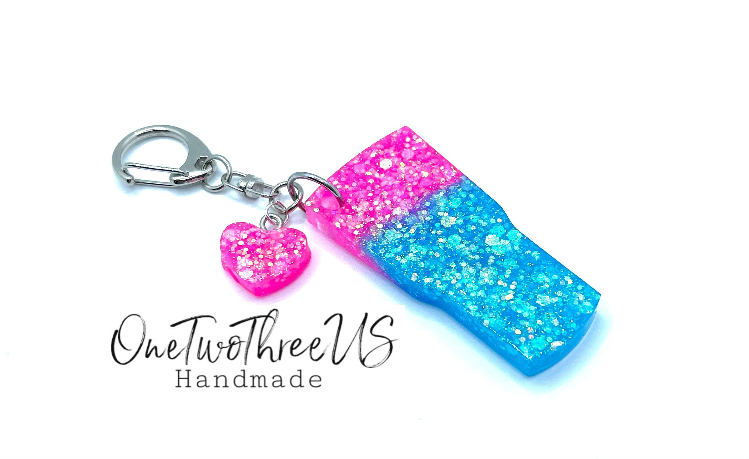 Tumbler Resin Keychain Heart Charm Tumbler Keychain Glitter Etsy