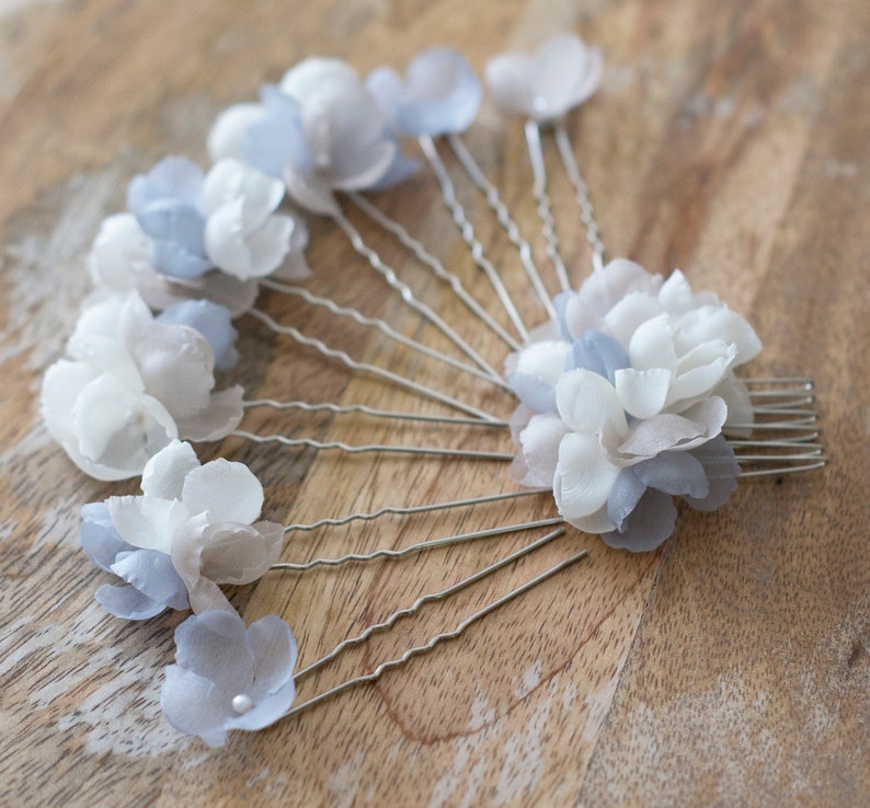 Bridal Hair Pins Blue and White Silk Flower Hair Pins Hair Etsy UK