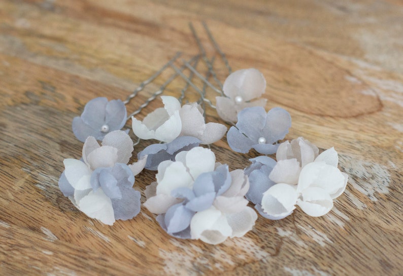 Bridal Hair Pins Blue and White Silk Flower Hair Pins Hair Etsy UK