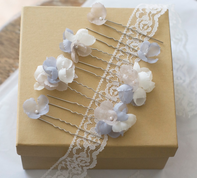Bridal Hair Pins Blue and White Silk Flower Hair Pins Hair Etsy UK