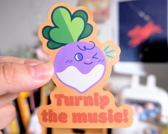 Root Vegetable Vinyl Sticker - Turnip- "Turnip the music!"