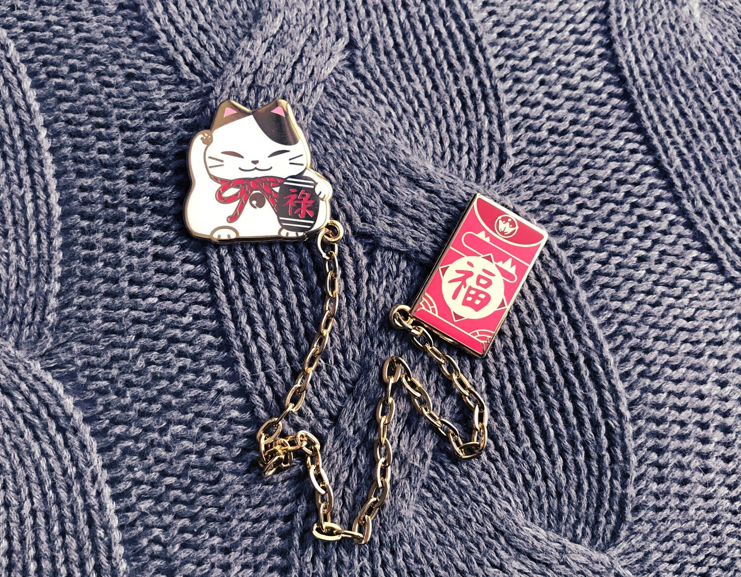 Broche Maneki Neko Chat Porte-bonheur Japonais - Alliage De Zinc, Neuf Avec étiquettes, Mignonne