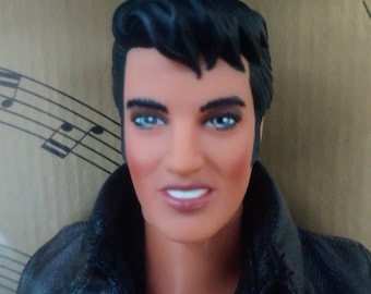 Collectible Elvis doll, 68 special Elvis doll, Elvis memorabilia, Elvis collectible, Elvis doll in black leather look,