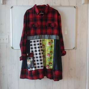 Upcycled clothing,handmade clothing,flannel,lightweight denim,quality workmanship,super soft,plus sized clothing,farm,country,earthy,#1196
