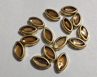 Gold Hotfix Rhinestones with Gold Edging - Leaf-Shaped - Pack of 15
