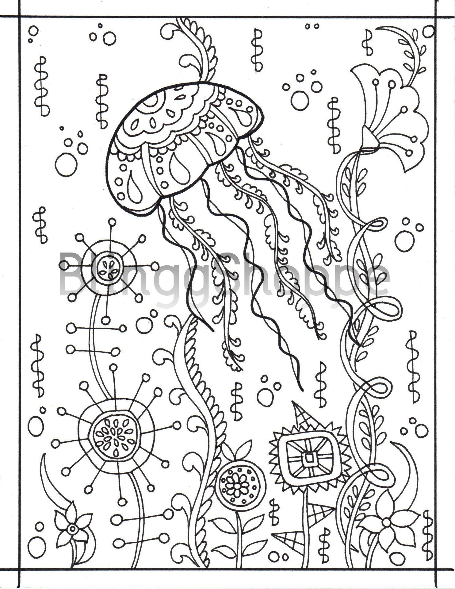 Adult Coloring Pages   Jellyfish Coloring Page   Sealife Coloring Page    Printable Coloring Page   Instant Download