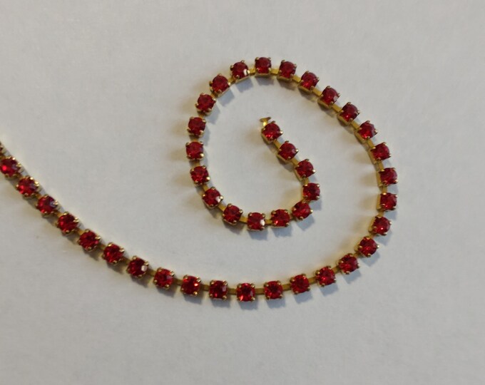 Red Crystal & AB Rhinestone Trim by the Yard Wholesale Gold Bridal Trim