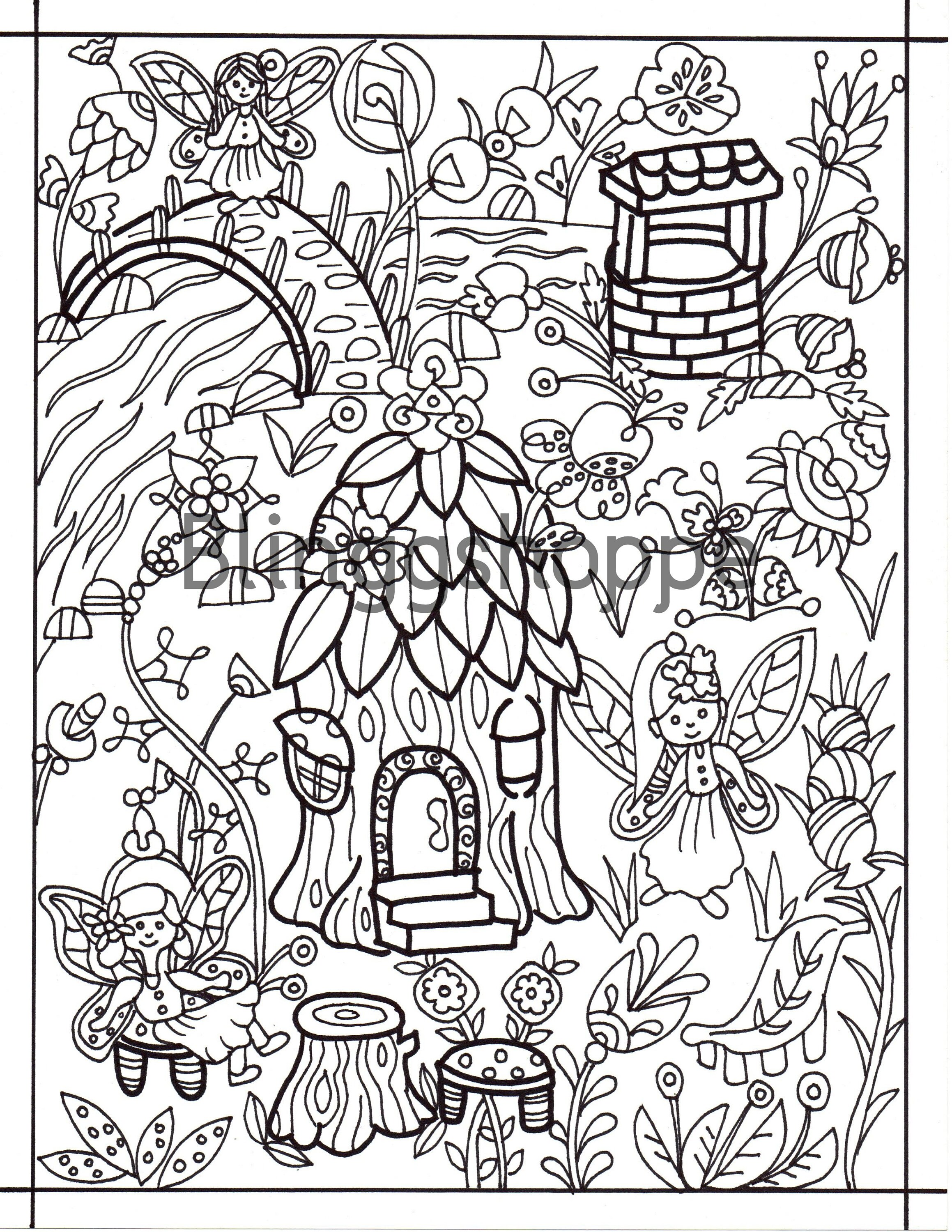 printable adult coloring page fantasy landscape etsy