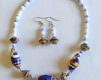 Paper Beads Jewelry Set, Paper Bead Necklace and Earrings, Jewelry, Fashion Jewelry